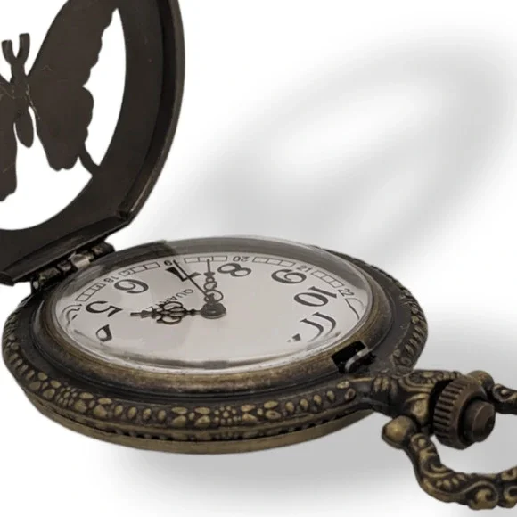 Butterfly Pocket Watch NEW Necklace Insect Wings Fly Gift Monarch - Picture 6 of 7